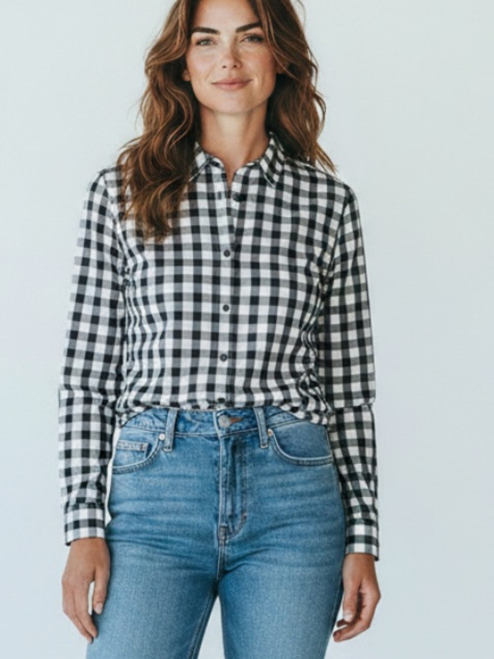 Talbots No Iron Black and White Plaid with a Silver Sparkle Button-Down Shirt